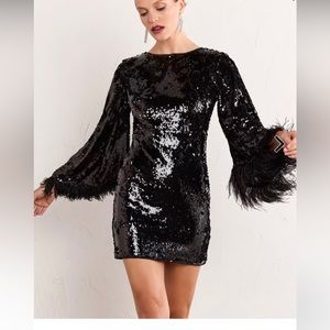 New York & Company Black Sequin Feather Dress XL Lena